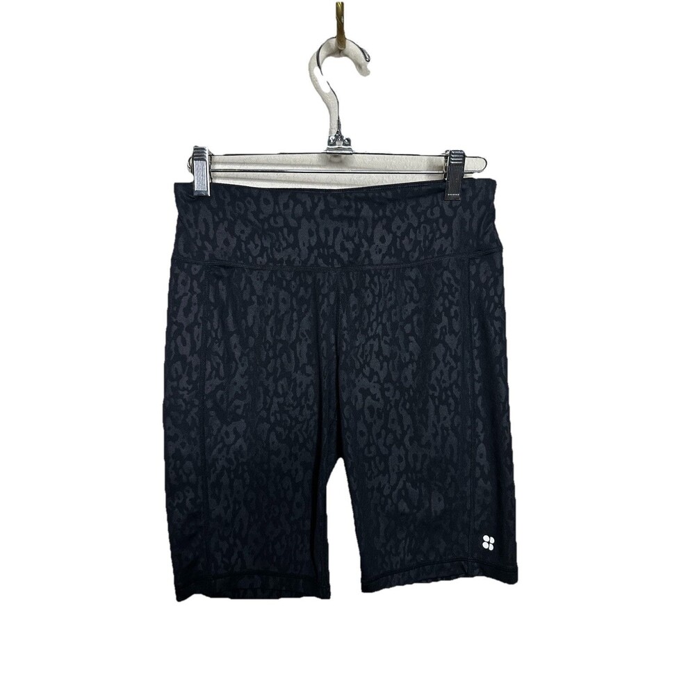 SWEATY BETTY All Day Embossed 9' Biker Shorts Black Wild Side Emboss Print S